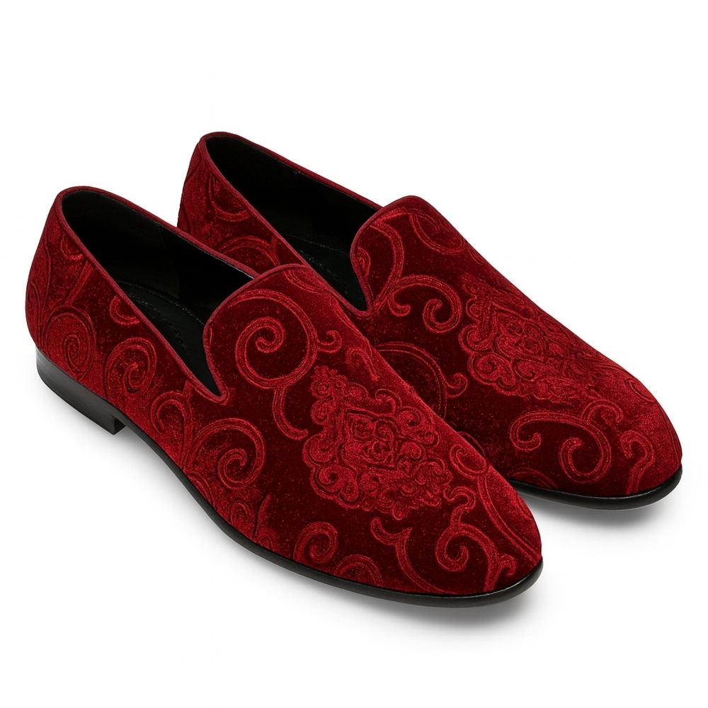 Elegant Burgandy Velvet Men's Loafers